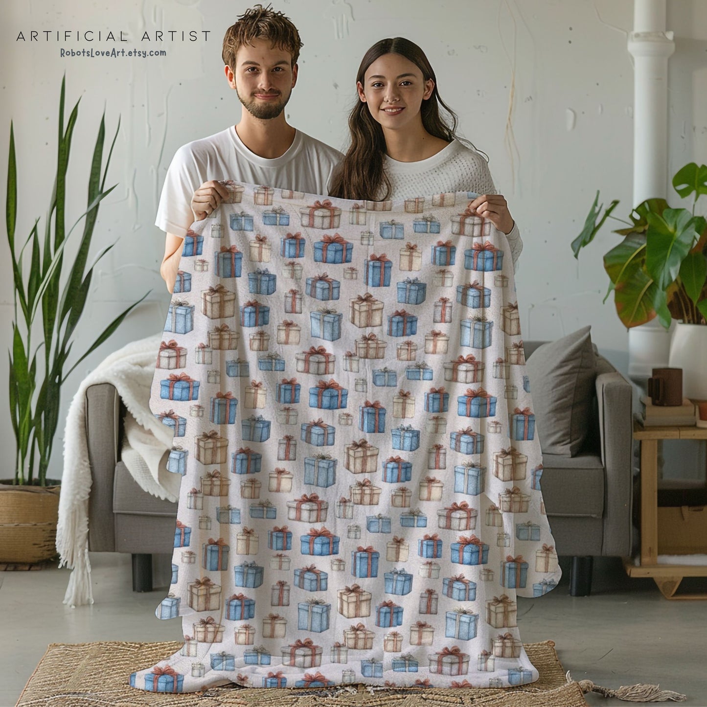 Cozy Gift-Themed Velveteen Plush Blanket, Christmas Blanket, Holiday Home Decor, Gifts for Her