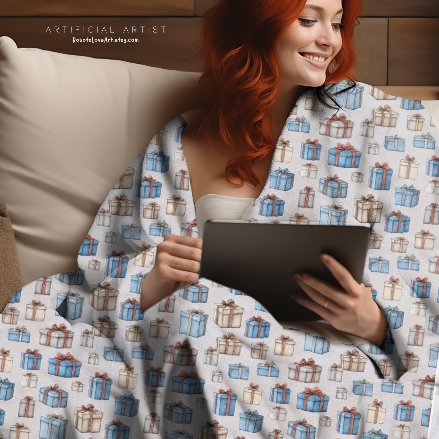 Cozy Gift-Themed Velveteen Plush Blanket, Christmas Blanket, Holiday Home Decor, Gifts for Her