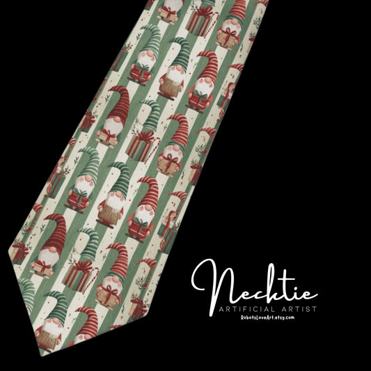 Festive Santa Gnome Necktie for Holiday Celebrations, Fun Office Attire, Santa Themed Accessory, Holiday Party Tie