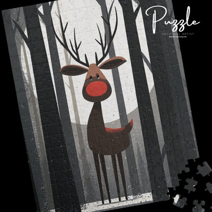 Reindeer Puzzle (110, 252, 520, 1014-piece) | Cozy Winter Fun, Family Game Night, Holiday, Rudolf Themed