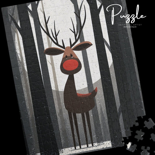 Reindeer Puzzle (110, 252, 520, 1014-piece) | Cozy Winter Fun, Family Game Night, Holiday, Rudolf Themed