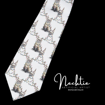 Necktie Otters in Xmas Lights White Background
