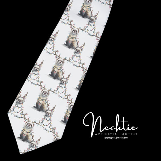 Necktie Otters in Xmas Lights White Background