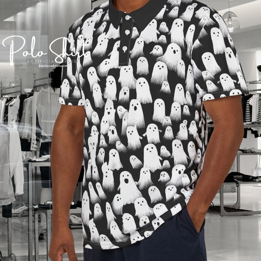 Ghostly Unisex Polo Shirt, Spooky Apparel, Halloween Fashion, Fun Casual Shirt, Unique Gift for Ghost Lovers