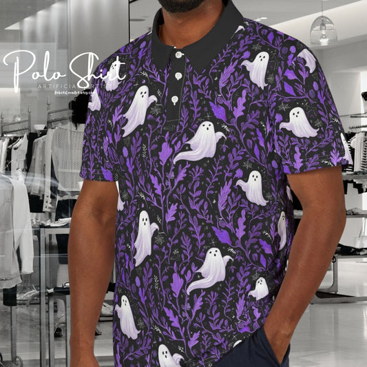 Spooky Ghosts Unisex Polo Shirt, Halloween Fashion, Casual Shirt, Party Wear, Unique Gift, Creepy Vibes