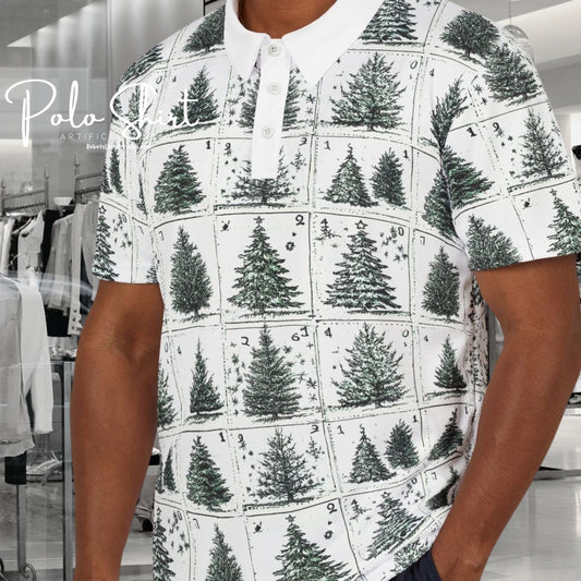 Festive Pine Trees Polo Shirt - Holiday Attire, Casual Wear, Unisex Gift, Christmas, Summer Style, Nature Lover's Apparel