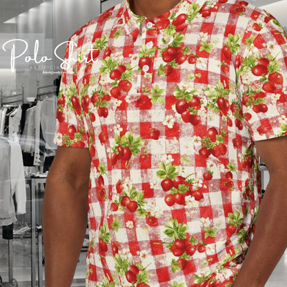 Strawberry Picnic Unisex Polo Shirt, Summer Style, Beachwear, Casual Wear, Gift for Him/Her, Outdoor Gatherings