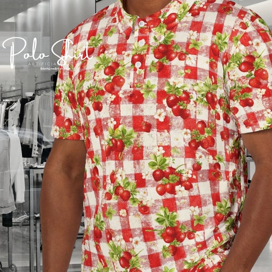Strawberry Picnic Unisex Polo Shirt, Summer Style, Beachwear, Casual Wear, Gift for Him/Her, Outdoor Gatherings