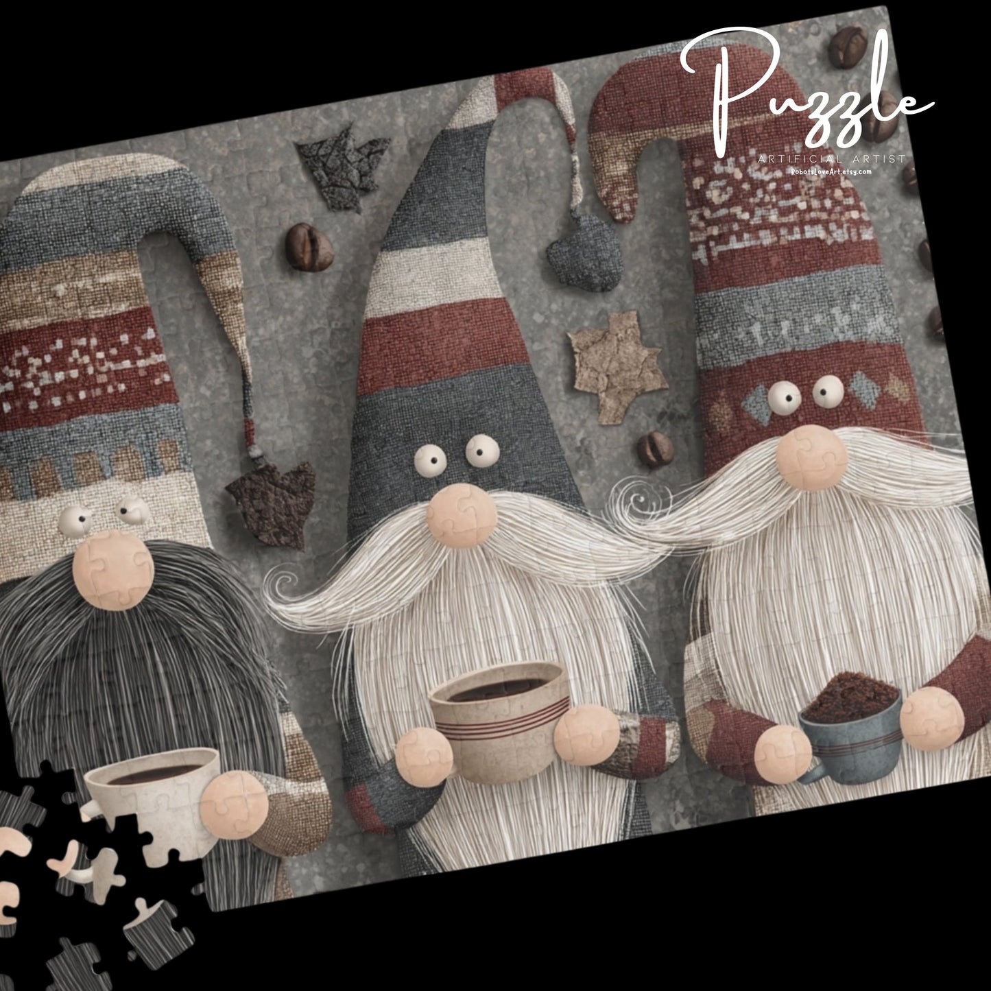 Coffee Gnomes Holiday Puzzle for Family Fun, Christmas Jigsaw, Festive Activity for Gatherings, 110-1014 Pieces