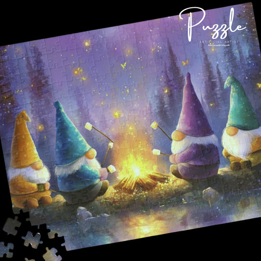 Cozy Campfire Gnome Puzzle - Perfect for Family Game Night, Relaxing Evenings, Holiday Gift, Indoor Fun, Home Décor