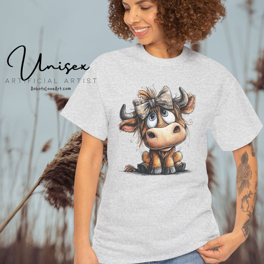 Cute Highland Cow Graphic Tee for Animal Lovers, T-Shirt for Kids & Adults, Farmhouse Decor