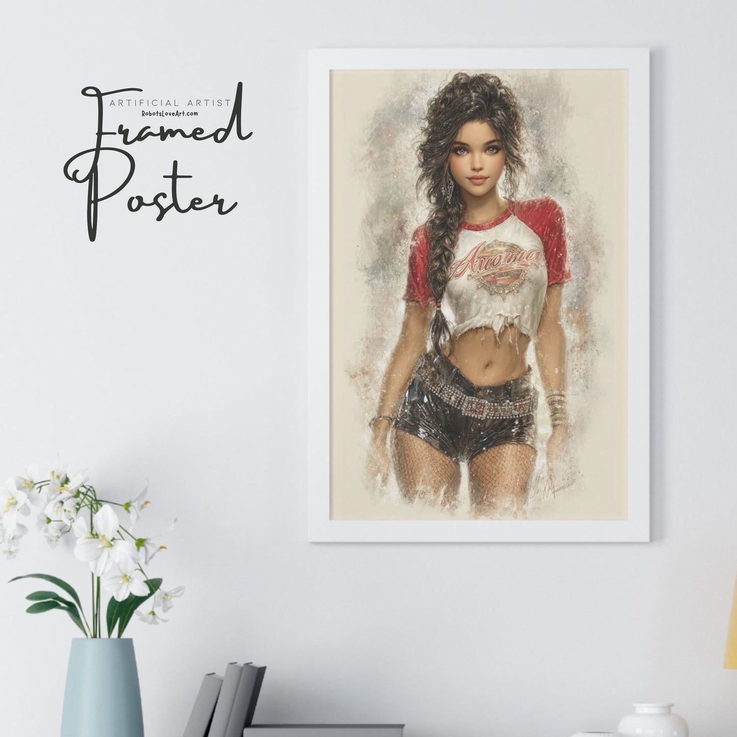 Vertical Poster - Hot Babe in Short Tshirt and Booty Shorts