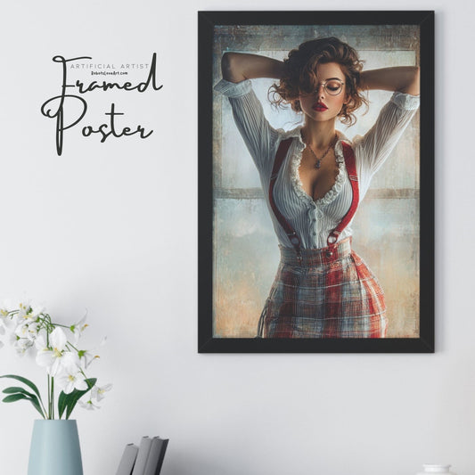 Vintage-Inspired Framed Poster, Retro Wall Decor, Home Aesthetic Art, Sexy Calendar Pinup Inspired