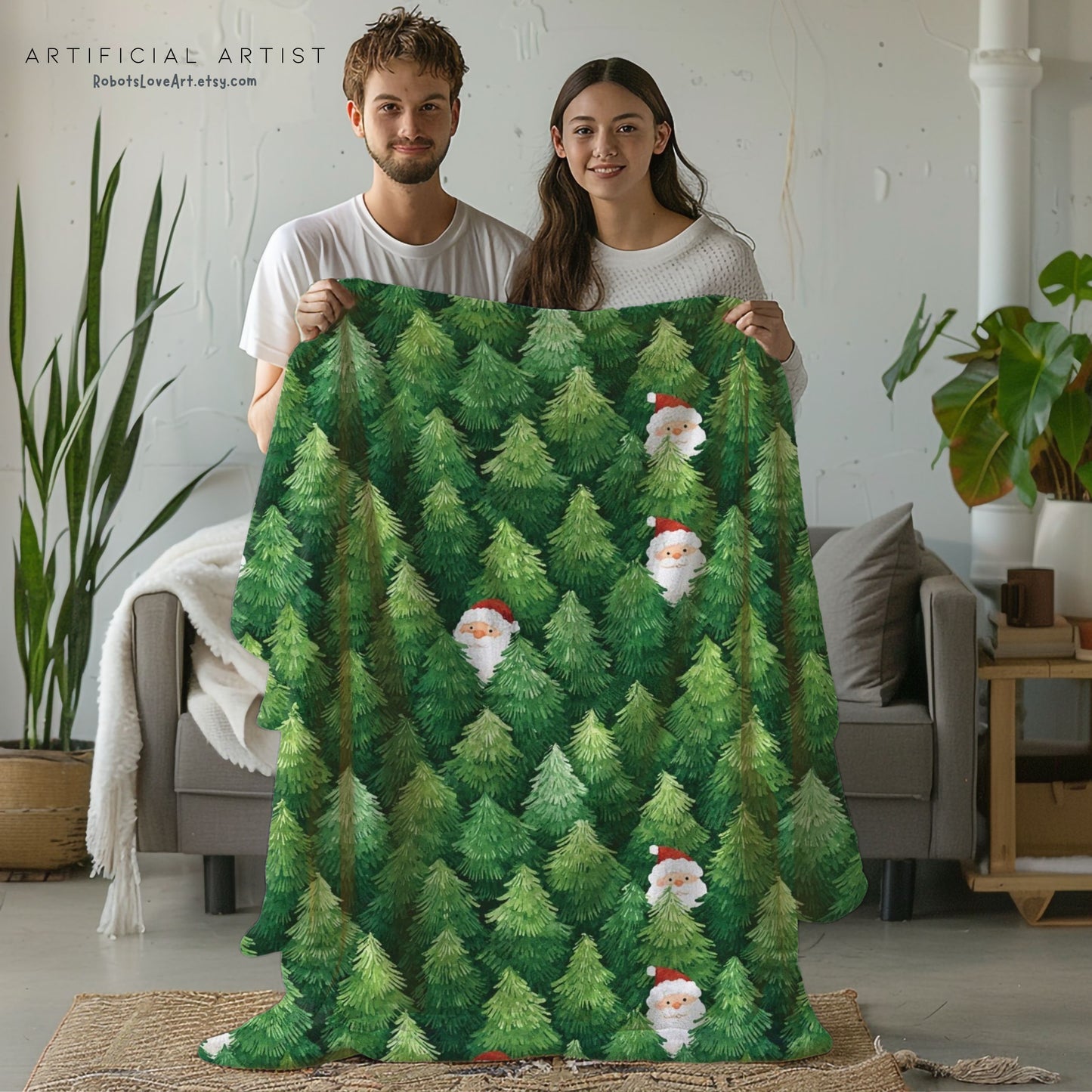 Cozy Christmas Trees Velveteen Plush Blanket, Holiday Throw, Seasonal Home Decor, Gift for Winter, Soft Blanket for Snuggling