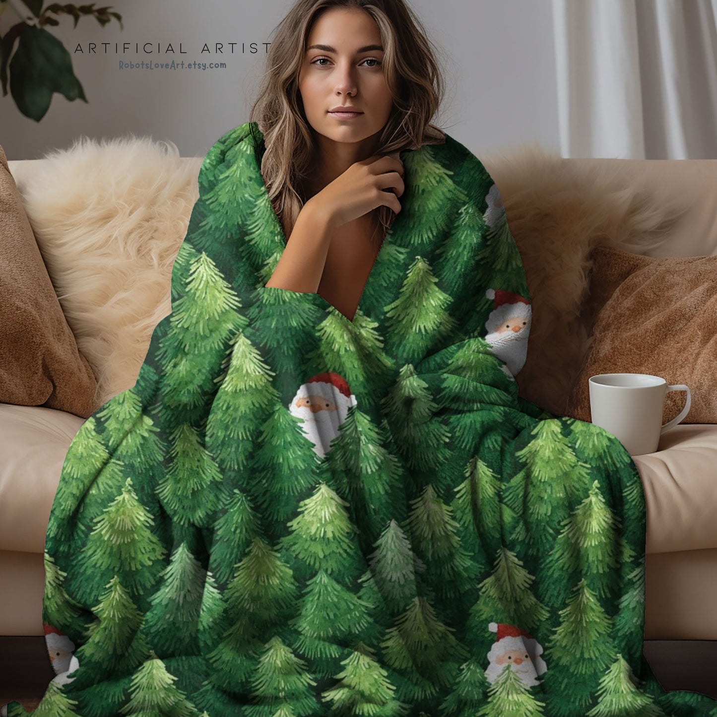 Cozy Christmas Trees Velveteen Plush Blanket, Holiday Throw, Seasonal Home Decor, Gift for Winter, Soft Blanket for Snuggling
