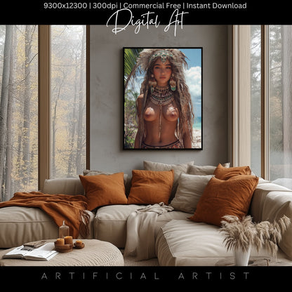 Sexy Topless Island Babe | Instant Download | Digital AI Art