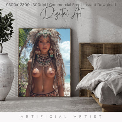 Sexy Topless Island Babe | Instant Download | Digital AI Art