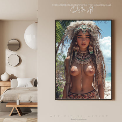 Sexy Topless Island Babe | Instant Download | Digital AI Art