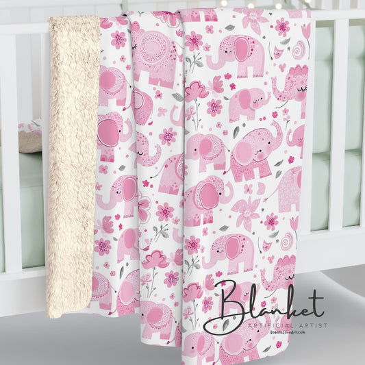 Cute Pink Elephant Sherpa Fleece Blanket, Cozy Child's Gift, Nursery Decor, Baby Shower Present, Soft Plush Blanket