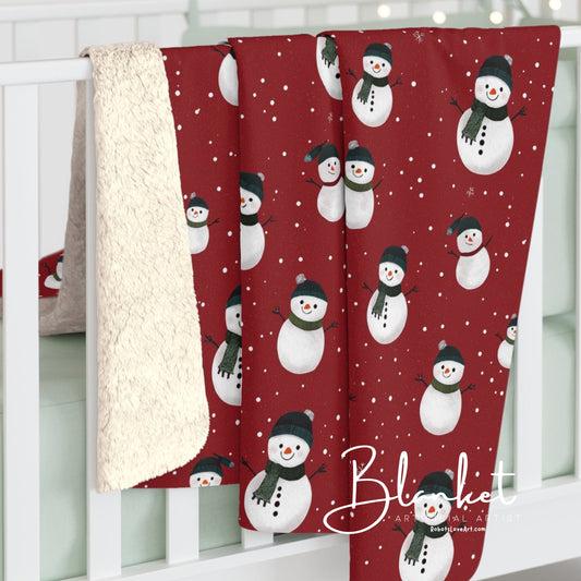 Cozy Snowman Sherpa Fleece Blanket | Holiday Gift, Winter Decor, Child's Comfort, Snowman Design, Christmas Snuggle
