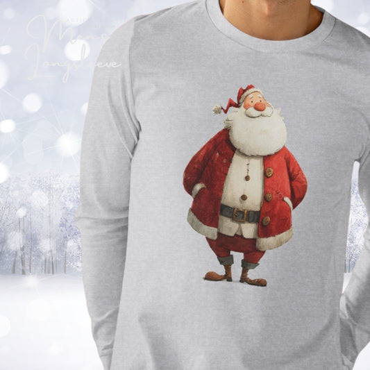 Festive Santa Longsleeve Tee - Christmas Gift, Holiday Wear, Winter Apparel, Cozy Style, Casual Outfit