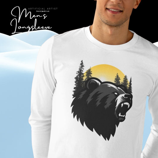Men's Bear Graphic Longsleeve Tee - Wilderness Apparel for Nature Lovers, Outdoor Adventure, Gifts for Him, Camping Wear, Fall Fashion