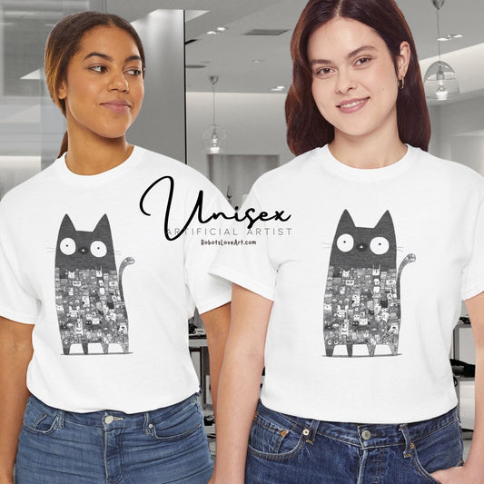 Line Art Abstract Cat Graphic Tee, Unisex Heavy Cotton Tee, Cute Cat Shirt, Unique Gift for Cat Lovers