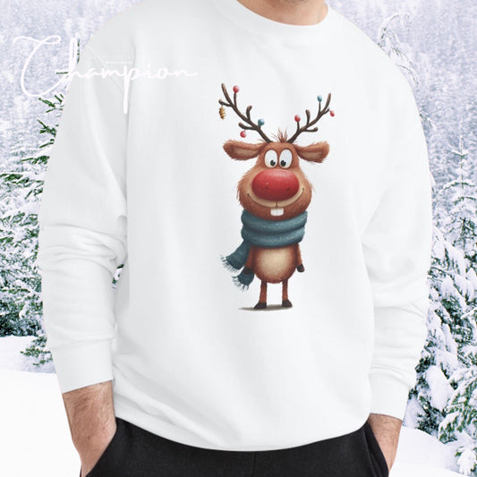 Reindeer Champion Sweatshirt, Cozy Holiday Apparel, Cute Christmas Gift