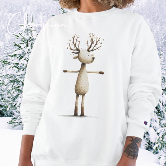 Reindeer Champion Sweatshirt, Cozy Holiday Sweatshirt, Cute Animal Gift, Winter Apparel, Christmas Sweatshirt