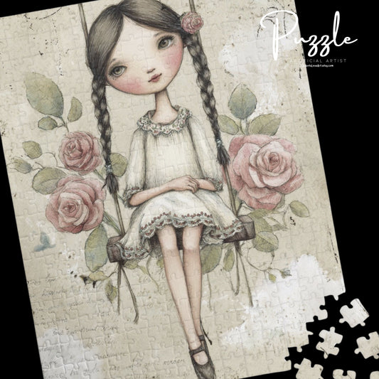 Whimsical Girl Puzzle, Vintage Decor, Relaxing Hobby, Perfect Gift for all Ages, Family Fun Activity