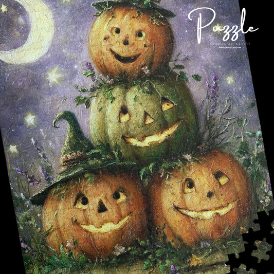 Halloween Pumpkin Puzzle, Fun Family Game, Seasonal Decor, Fall Activity, Unique Gift for Kids, 110-520 Piece Options