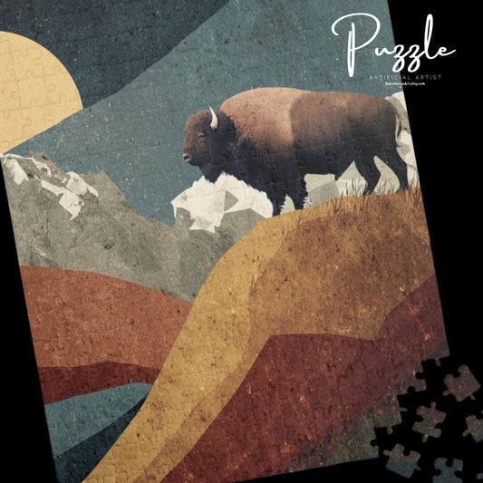 Rustic Mountain Buffalo Puzzle | Nature Lover Gift | Family Game Night | Unique Home Decor | Eco-Friendly Activity | Adventure Puzzle