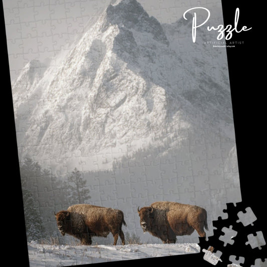 Mountain Landscape Puzzle with Bison - 110, 252, 520, 1014-piece, Nature Lover Gift, Family Fun Activity, Scenic Home Decor, Outdoor [...]