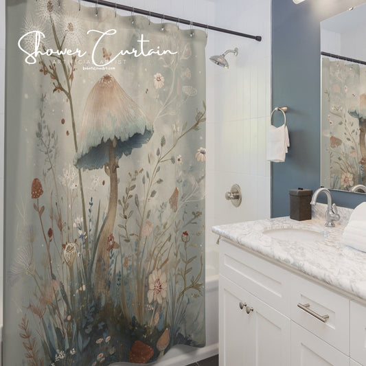 Whimsical Mushroom Shower Curtain - Nature-Inspired Bathroom Decor, Boho Chic, Bathroom Accessory, Gift for Nature Lovers, Floral Design