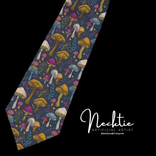 Mushroom Print Necktie - Unique Gift for Nature Lovers, Stylish Accessory for Men, Wedding, Business, and Special Occasions