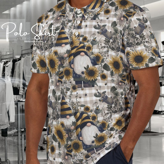 Floral Gnome Unisex Polo Shirt | Cute Summer Apparel, Garden Party Attire, Casual Wear, Gift for Him/Her, Eco-Friendly Fashion