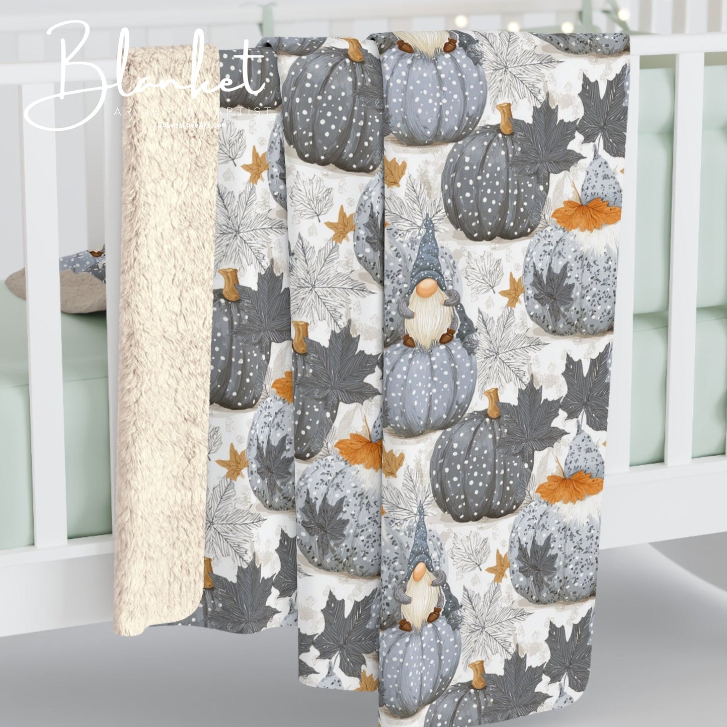 Cozy Sherpa Fleece Blanket with Pumpkin Design, Fall Decor, Snuggle Blanket, Gift for Friends, Seasonal Home Accents
