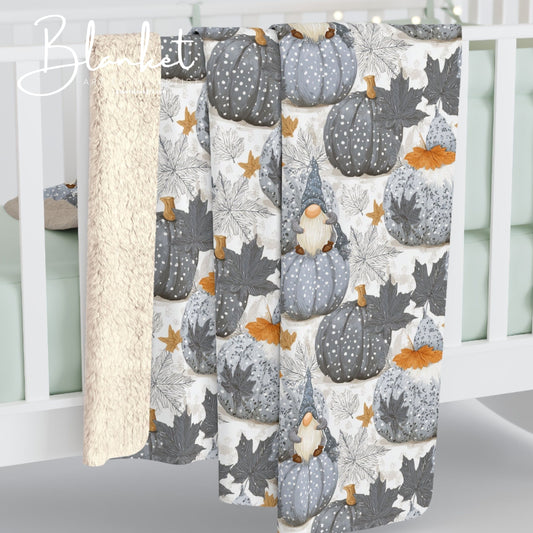 Cozy Sherpa Fleece Blanket with Pumpkin Design, Fall Decor, Snuggle Blanket, Gift for Friends, Seasonal Home Accents