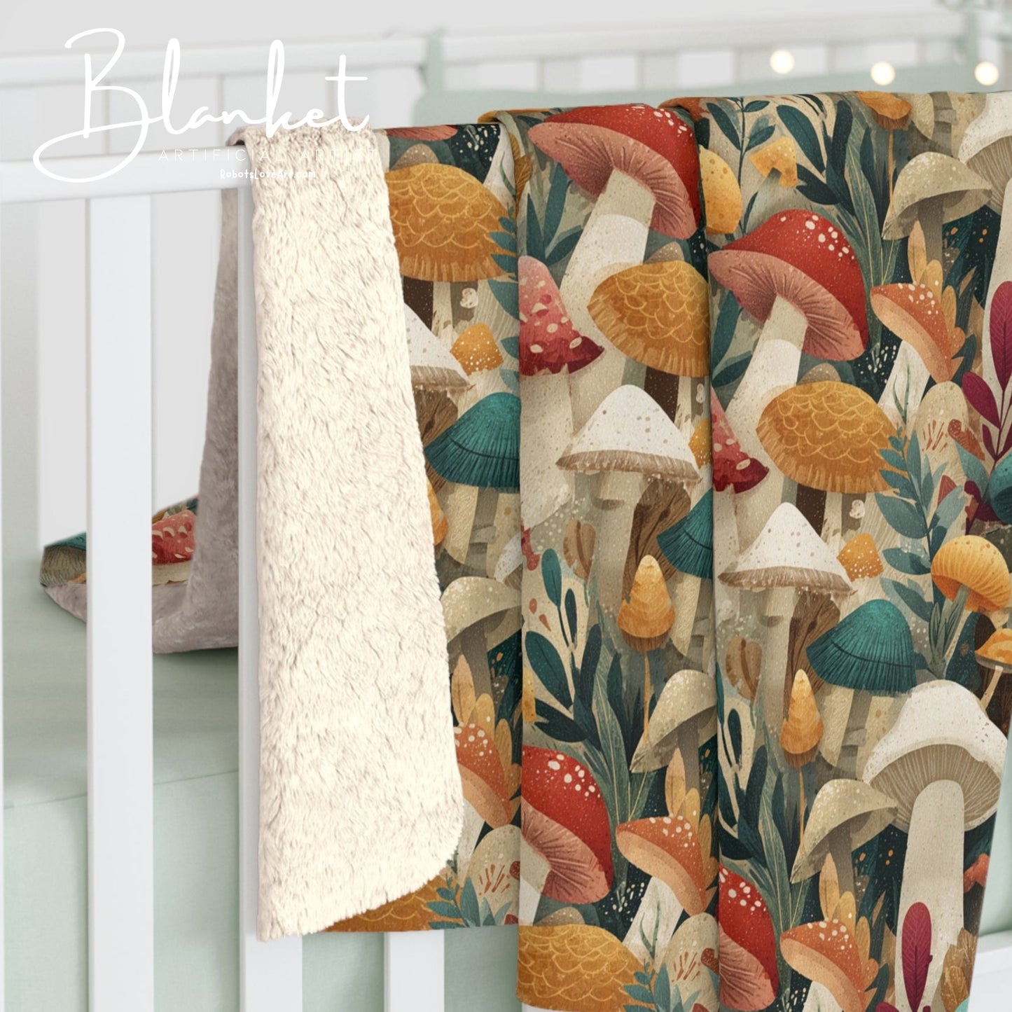 Cozy Mushroom Pattern Sherpa Fleece Blanket | Perfect for Fall, Home Décor, Gift for Nature Lovers, Cozy Nights, Outdoor Adventures