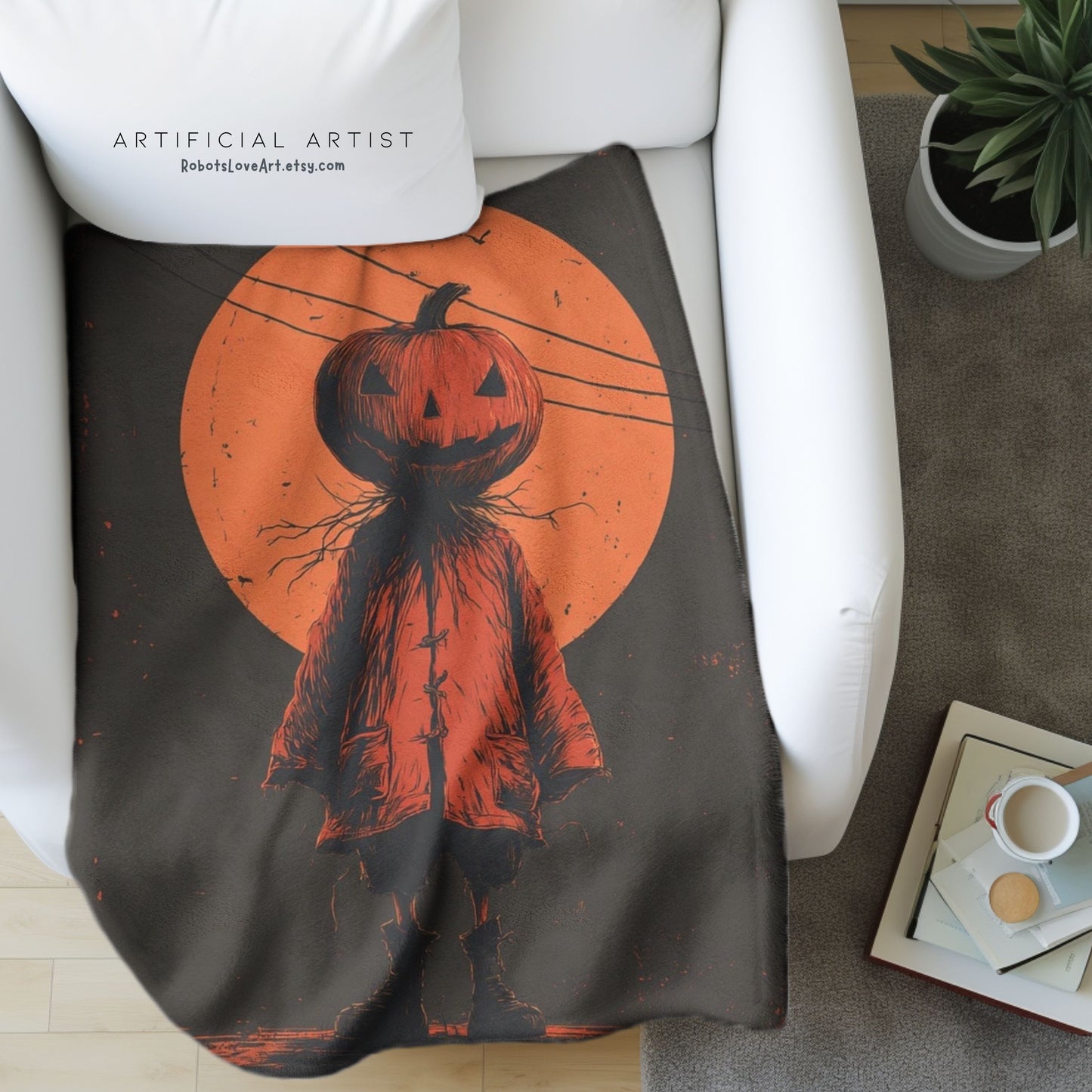 Spooky Pumpkin Velveteen Plush Blanket | Halloween Home Decor, Cozy Warm Throw, Autumn Gift, October Vibes, Seasonal Decor