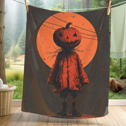 Spooky Pumpkin Velveteen Plush Blanket | Halloween Home Decor, Cozy Warm Throw, Autumn Gift, October Vibes, Seasonal Decor