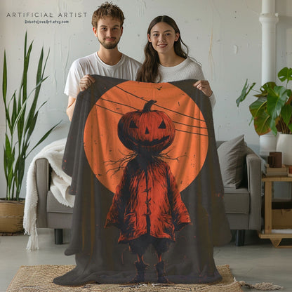 Spooky Pumpkin Velveteen Plush Blanket | Halloween Home Decor, Cozy Warm Throw, Autumn Gift, October Vibes, Seasonal Decor