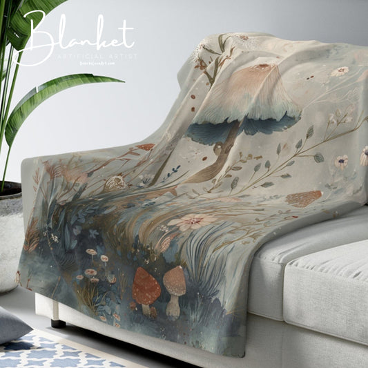 Mushroom-Themed Sherpa Fleece Blanket, Cozy Home Decor, Gift for Nature Lovers, Boho Aesthetic Blanket, Soft Throw for All Occasions