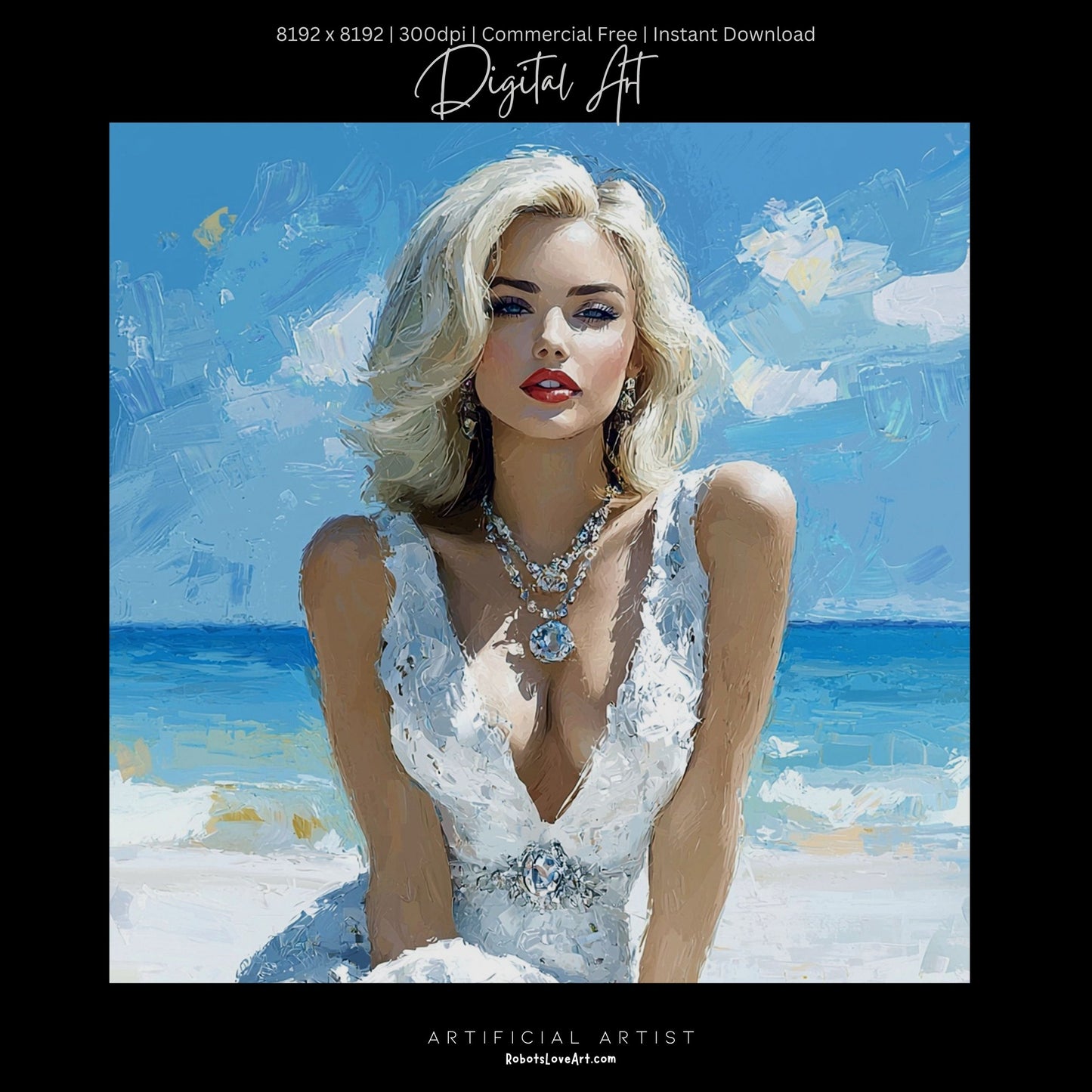 Sexy Blonde Beach Elegance| Instant Download | Fantasy Digital AI Art | Maralyn Monroe Inspired