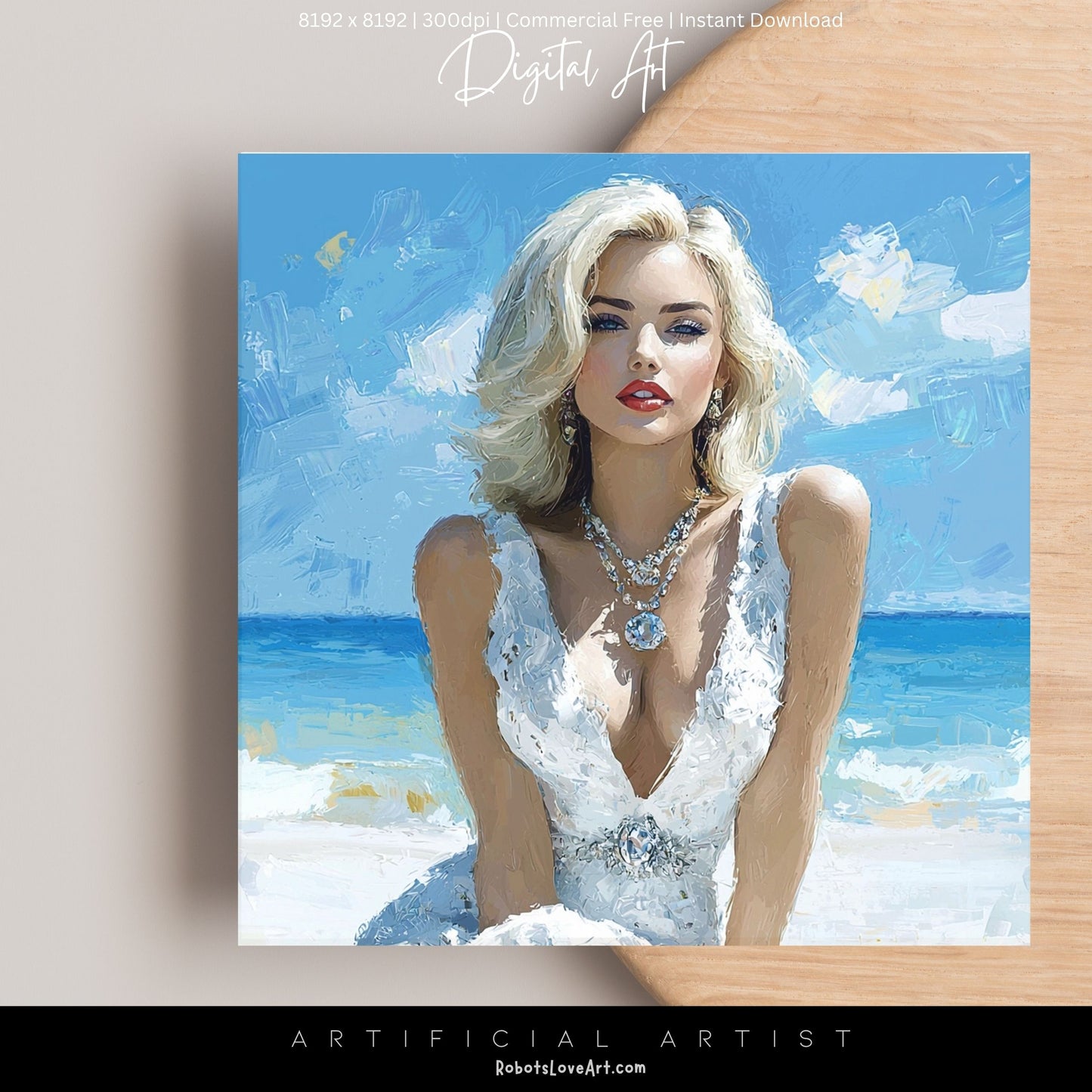 Sexy Blonde Beach Elegance| Instant Download | Fantasy Digital AI Art | Maralyn Monroe Inspired
