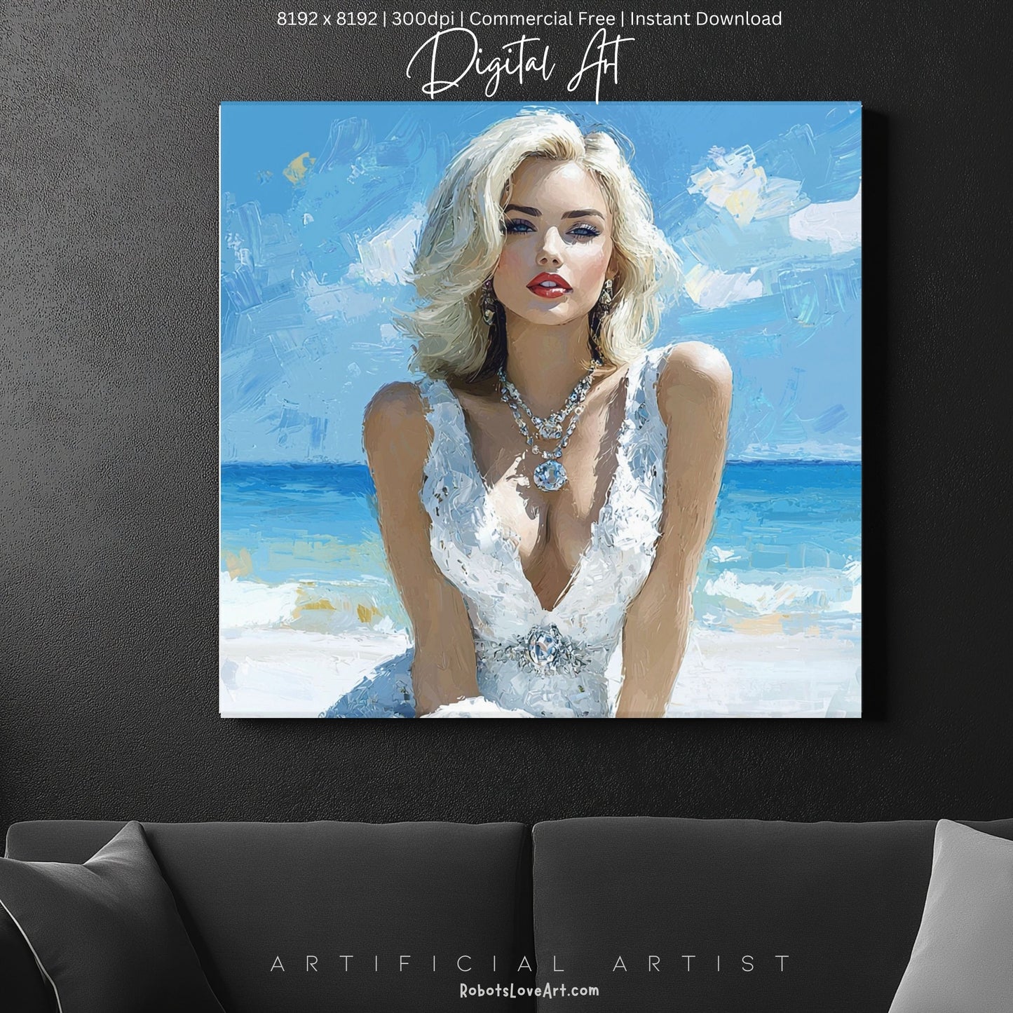 Sexy Blonde Beach Elegance| Instant Download | Fantasy Digital AI Art | Maralyn Monroe Inspired