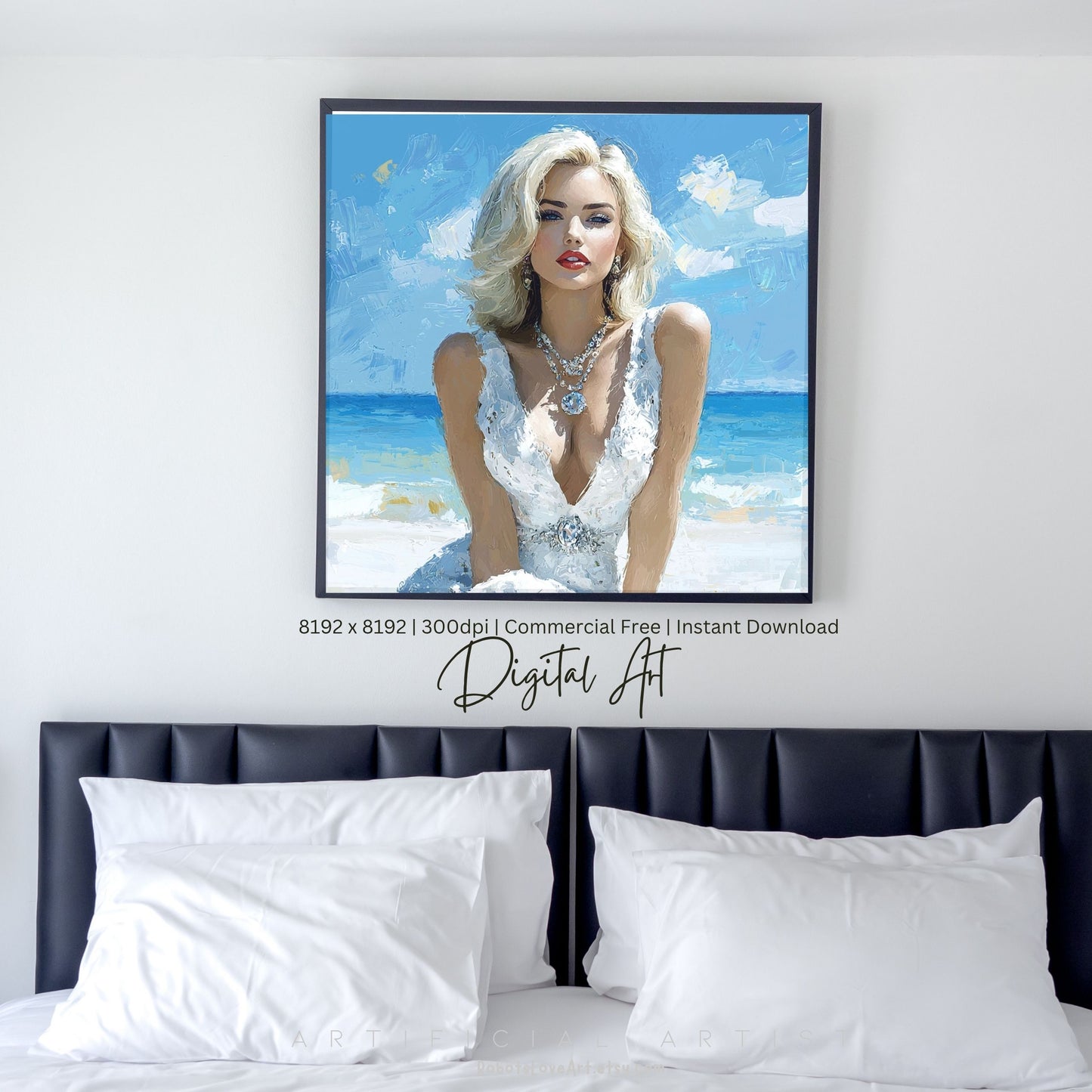 Sexy Blonde Beach Elegance| Instant Download | Fantasy Digital AI Art | Maralyn Monroe Inspired