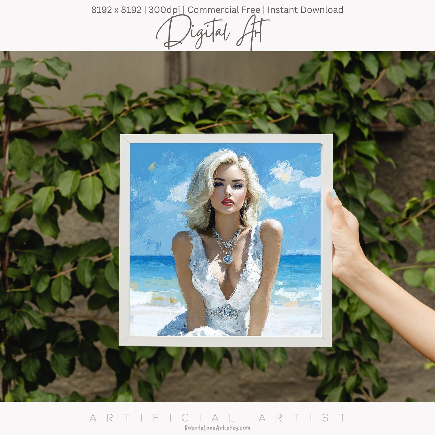 Sexy Blonde Beach Elegance| Instant Download | Fantasy Digital AI Art | Maralyn Monroe Inspired