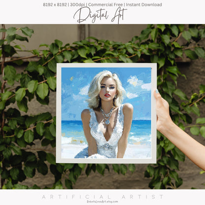 Sexy Blonde Beach Elegance| Instant Download | Fantasy Digital AI Art | Maralyn Monroe Inspired
