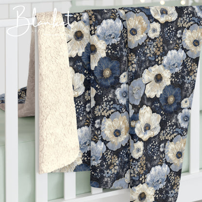 Dark Blues Floral Sherpa Fleece Blanket - Ideal Gift for Weddings, Birthdays, Housewarming